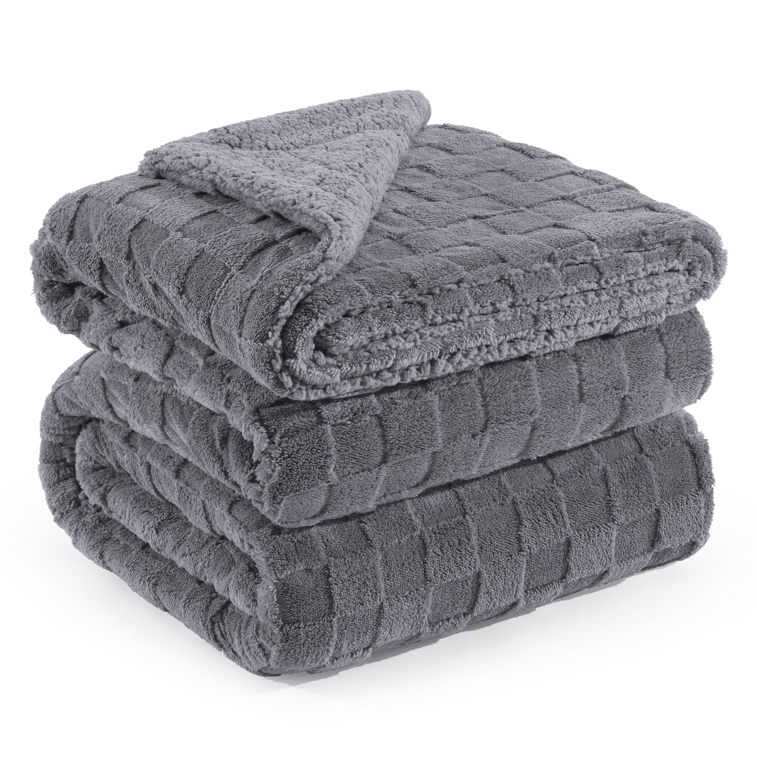 Anjee 90" x 108"  Sherpa Fleece Reversible Checkered Throw Blanket, All Season Queen Size Bed Blankets for Couch Sofa Bed, Ideal Gift for Friends, Gray