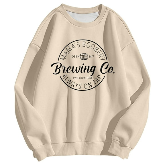 Arlun Women Mama's Boobery Sweatshirts Fashion Letter Graphic Printed Mama Breastfeeding Sweatshirt Casual Mom Nursing Long Sleeve Soft Cozy Crewneck Pullover Tops Khaki XL