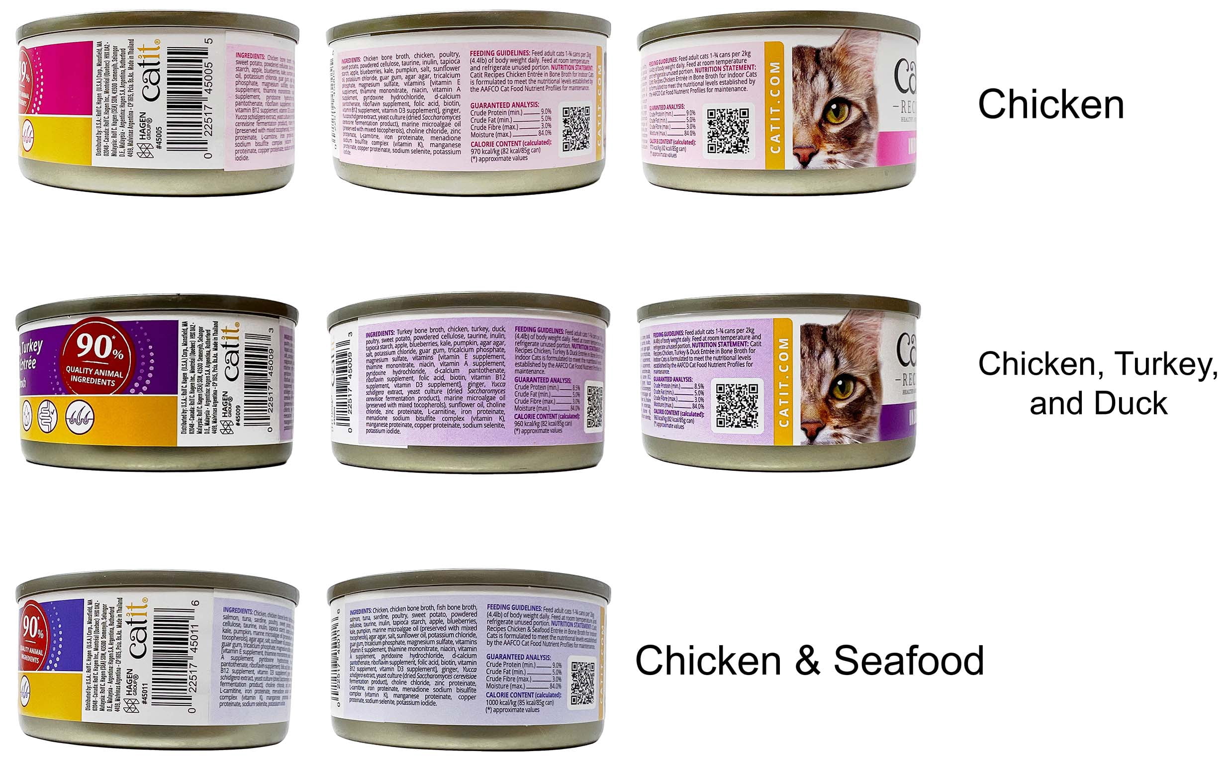 Catit Indoor Cat Food Cans - 3 Flavors - 2 Each: Chicken & Seafood, Chicken, Chicken Turkey Duck (3 oz) | MerlinsMart Zine + Cat Toy