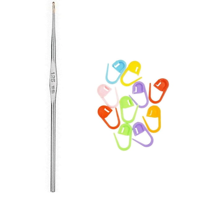 Agujas de tejer Addi, gancho de ganchillo de acero de 5 pulgadas (13 cm), tamaño US 18 (0,5 mm), paquete con 10 marcadores de puntadas Artsiga Crafts