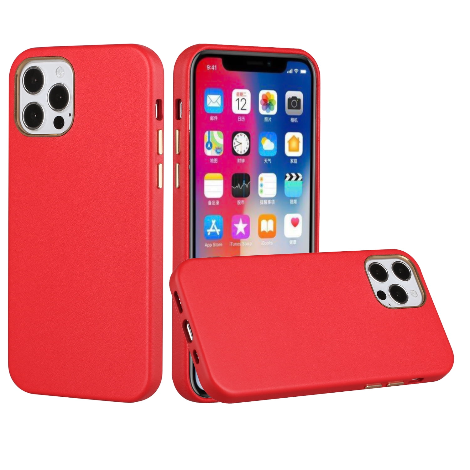 For Apple Iphone Se2 8766s Premium Electroplated Metal Chrome Pu Leather Case Cover Red Walmart Com Walmart Com