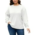 thumbnail image 3 of FlorCurve Plus Size Sweatshirts for Women Crew Neck Long Sleeve Pullover Sweatshirts Fleece Side Split Oversized Blouse, White 2XL, 3 of 9