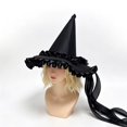 thumbnail image 5 of Hsqqdc Women Velvet Ruffled Pointer Hat Ribbon Bow Dark Fantasy Masquerade Festival Headwear, 5 of 7