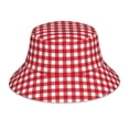 thumbnail image 3 of Daiia Red Checkboard Pattern Bucket Hat - Trendy Cotton Sun Hat for Beach, Golf, Fishing - Fun Outdoor Vacation Boonie for Men and Women, 3 of 9