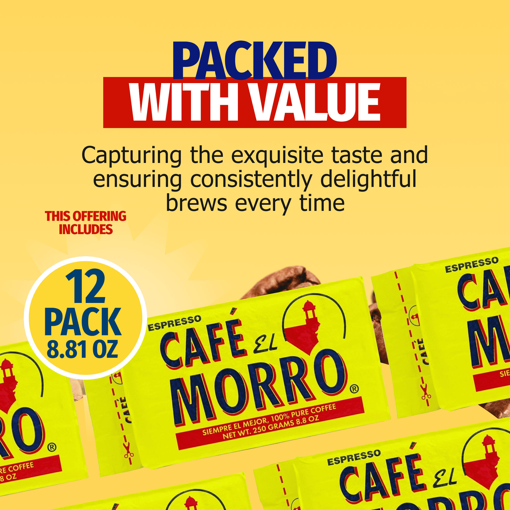 Premium Ground Coffee - from Caf? El Morro. 250g (8.83 oz) (Pack of 12) Gourmet Dark Roast Espresso Coffee, Pure Ground Coffee, Vacuum Pack