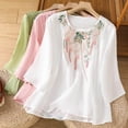thumbnail image 4 of yunLCZ Women Shirts Women's Loose Cotton Elegant Summer Five Part Sleeve Top Temperament 2025 Literary Retro Round Neck Embroidered Shirt Women's Short Sleeve T Shirt Office Shirts White XXL, 4 of 4