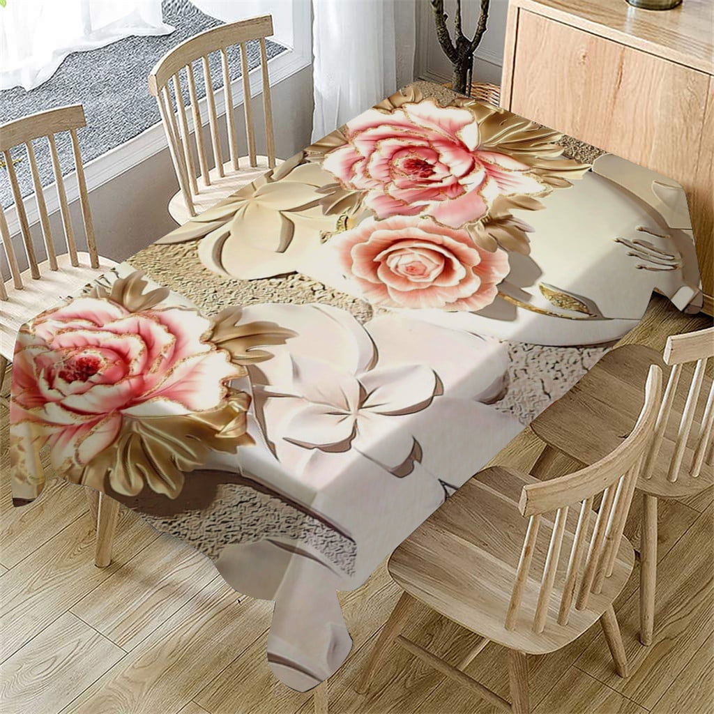 Lace Tablecloth Square Floral Rose Cover Elegant Dining Decor Cover Furniture 
