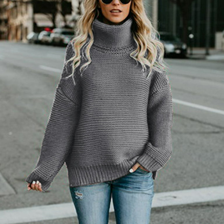 plus Size Turtleneck Sweater for Women Women'S Autumn And Winter Solid  Color Loose High Neck Turtleneck Men Shirt Sweaters for Women Light Ling
