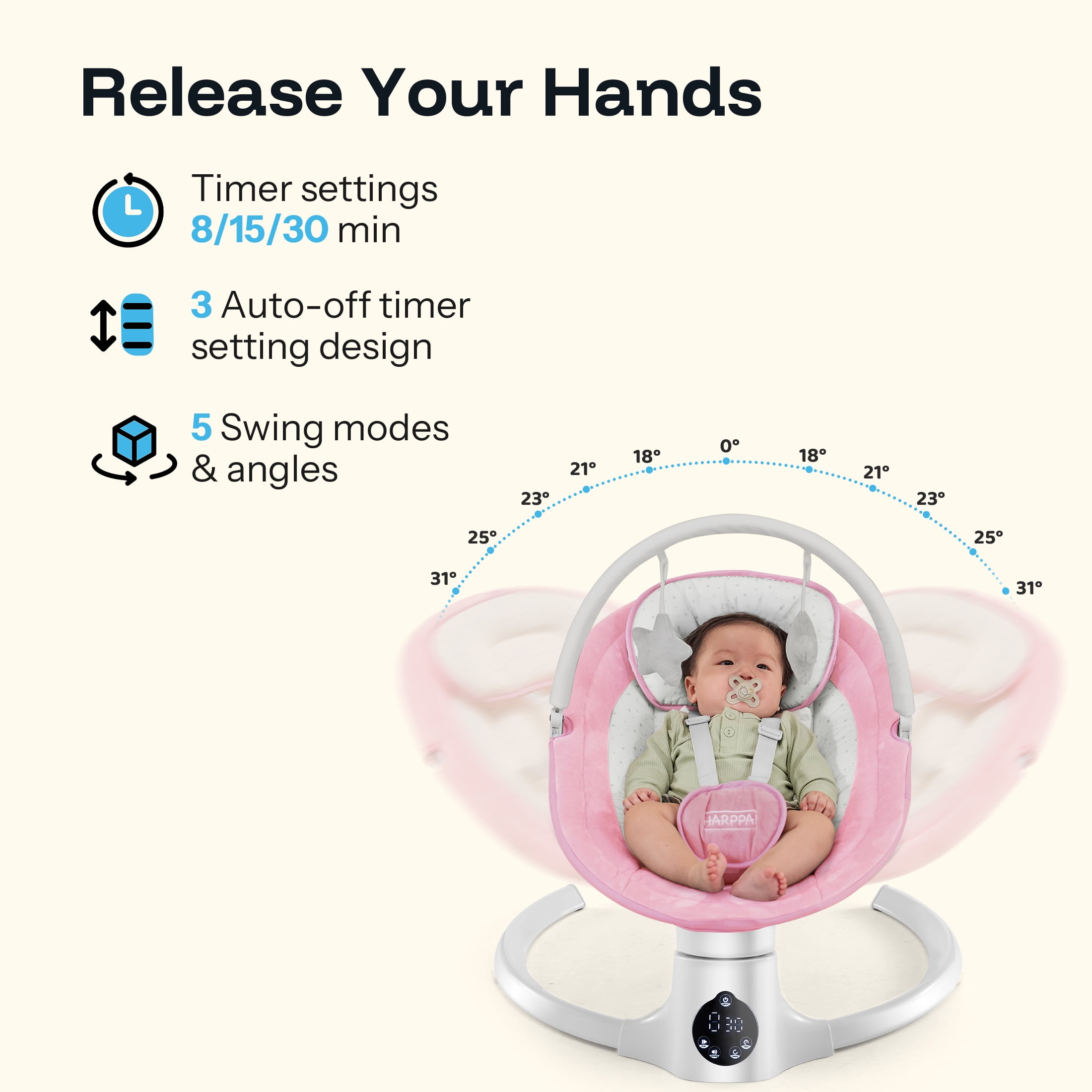 HARPPA Baby Swing for Girl with Remote Control, 5 Sway Speed, 10 Lullabies, Pink