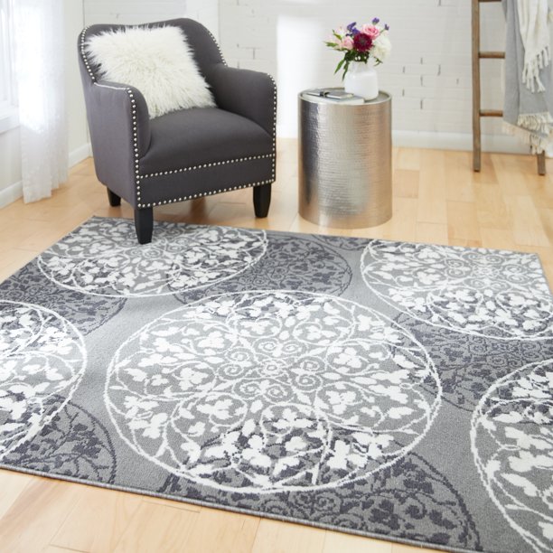 Mainstays Amira Medallion Contemporary Grey Area Rug, 4'11" x 6
