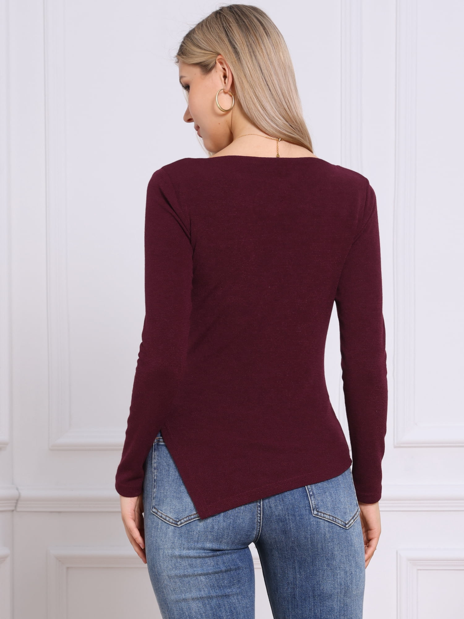 DARING DIVA Women's Spring High Low Stylish Boat Neck Pullover Sweaters XL Red