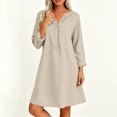 thumbnail image 6 of TEAJOPSUU Women's Midi Dresses Cotton Blend Loose Fit V Neck Button Placket Long Sleeve Dresses with Pockets Casual Solid Color Dresses Khaki, 6 of 7