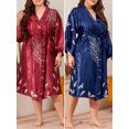 thumbnail image 2 of Women Kimono Robes Leaves Printed Cover Ups Plus Size Nightgown, 2 of 6