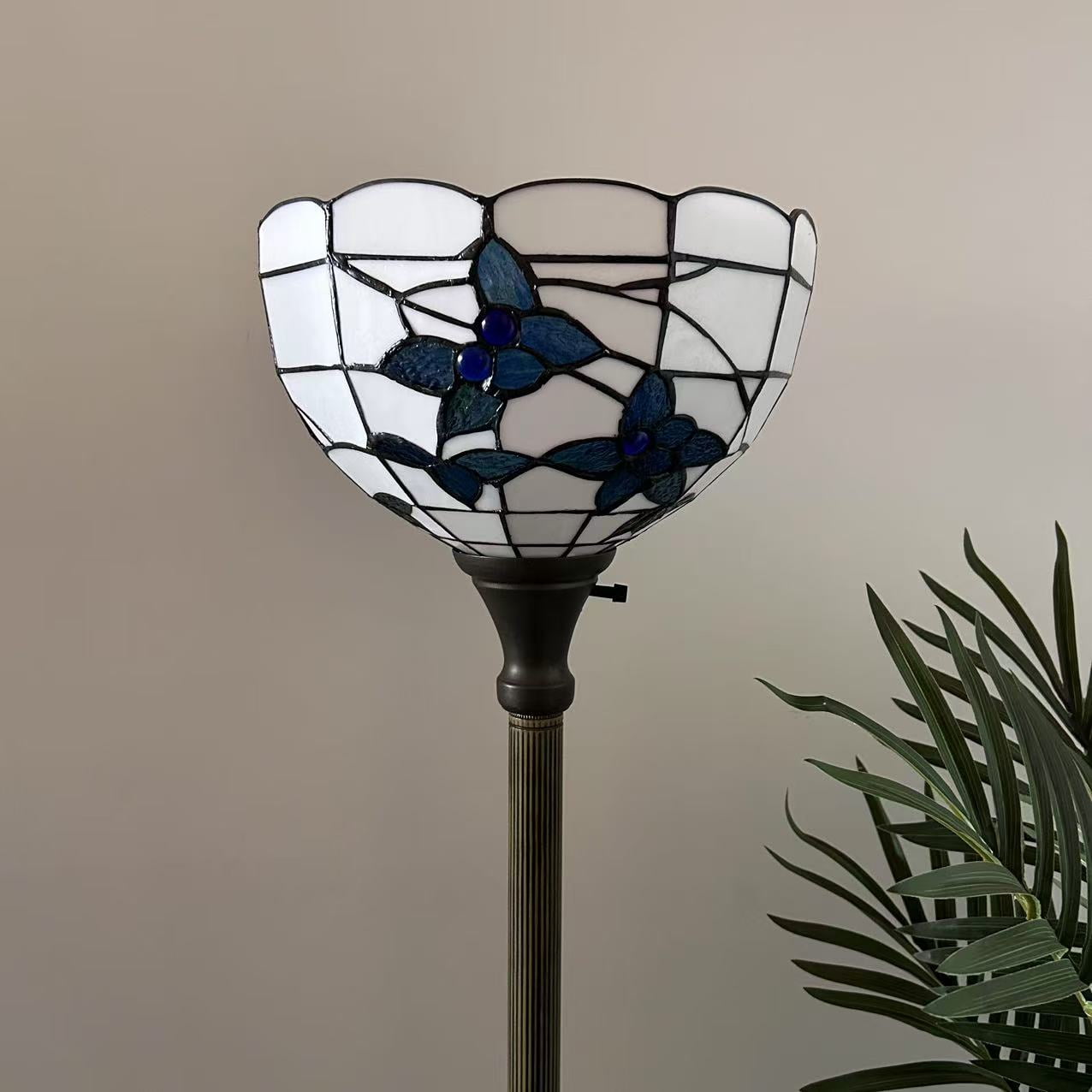 Tiffany Torch Floor Lamp White Stained Glass Flowers LED Bulb Included 12"W*12"D*66"H