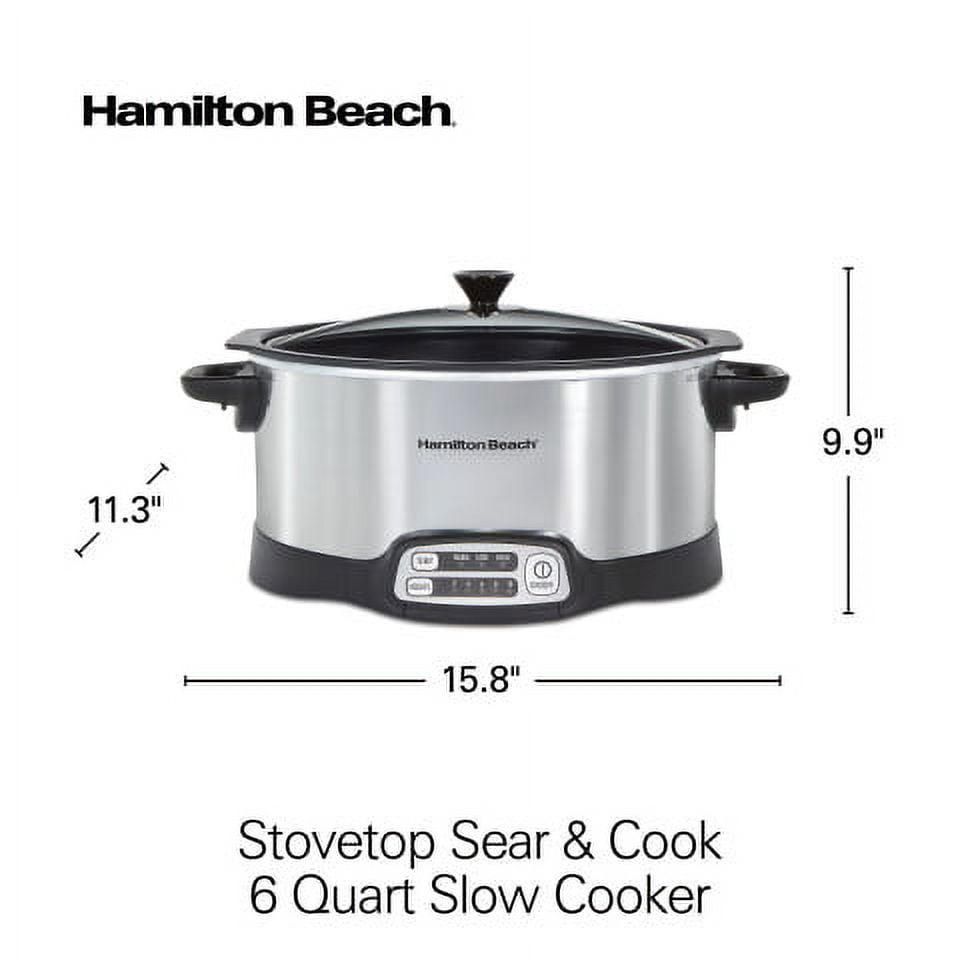 Hamilton Beach 6-Quart Stovetop Sear & Cook Slow Cooker 33662, Silver
