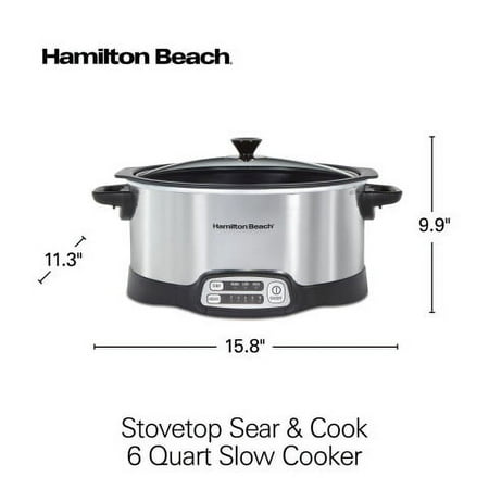 Hamilton Beach - 6qt Stovetop Sear and Cook Programmable Slow Cooker - Silver