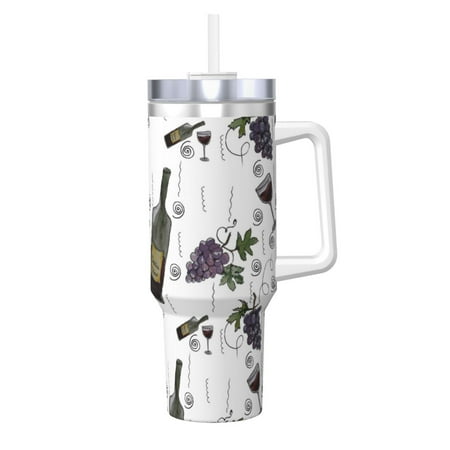 

Fuzoiu Wine Bottles And Grapes Print 40OZ Ice Bully Stainless Steel Insulated Cup with Handle and Straw - Perfect for Travel and Sports