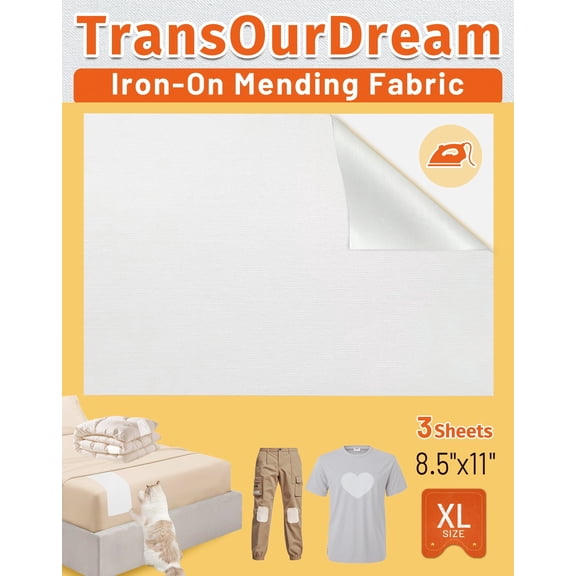 TransOurDream Tru-White Iron on Fabric Patches for Clothes, Extra Large Iron on Repair Patch for Clothing, Jeans, Sheets, Duvet Cover, Curtains&Sofa, Inside Use Fabric Patch,No Sewing(3Pcs, 8.5"x11")