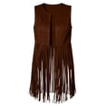 thumbnail image 5 of Atkumj Western Vest Vintage Suede Fringe Hem Long Cardigans Casual Solid Color Sleeveless Cardigans Women for Southwestern Style S, 5 of 10