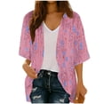 thumbnail image 2 of Cardigans for Women St. Patrick's Day,Chiffon Summer Kimono Cardigan 3/4 Sleeve Open Front Beach Kimono Hawaiian Floral Printed Lightweight Casual Beach Cover Up Plus Size Pink M, 2 of 7