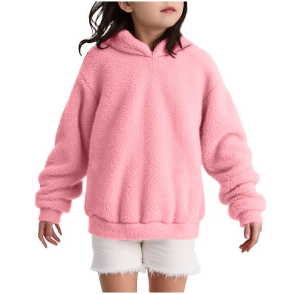 Hoodie Long Sleeve Kids Pink Hoodie Warm Loose Girls Pullover Girls Tops 5-6 Years