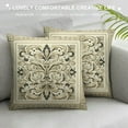 thumbnail image 3 of JRXY Block Print Pure Throw Pillow Covers, Vintage Pillow Covers for Sofa and Couch, Floral Print Outdoor Cushion Cover with Boho Home Decor (Grey) 24x24in, 3 of 5
