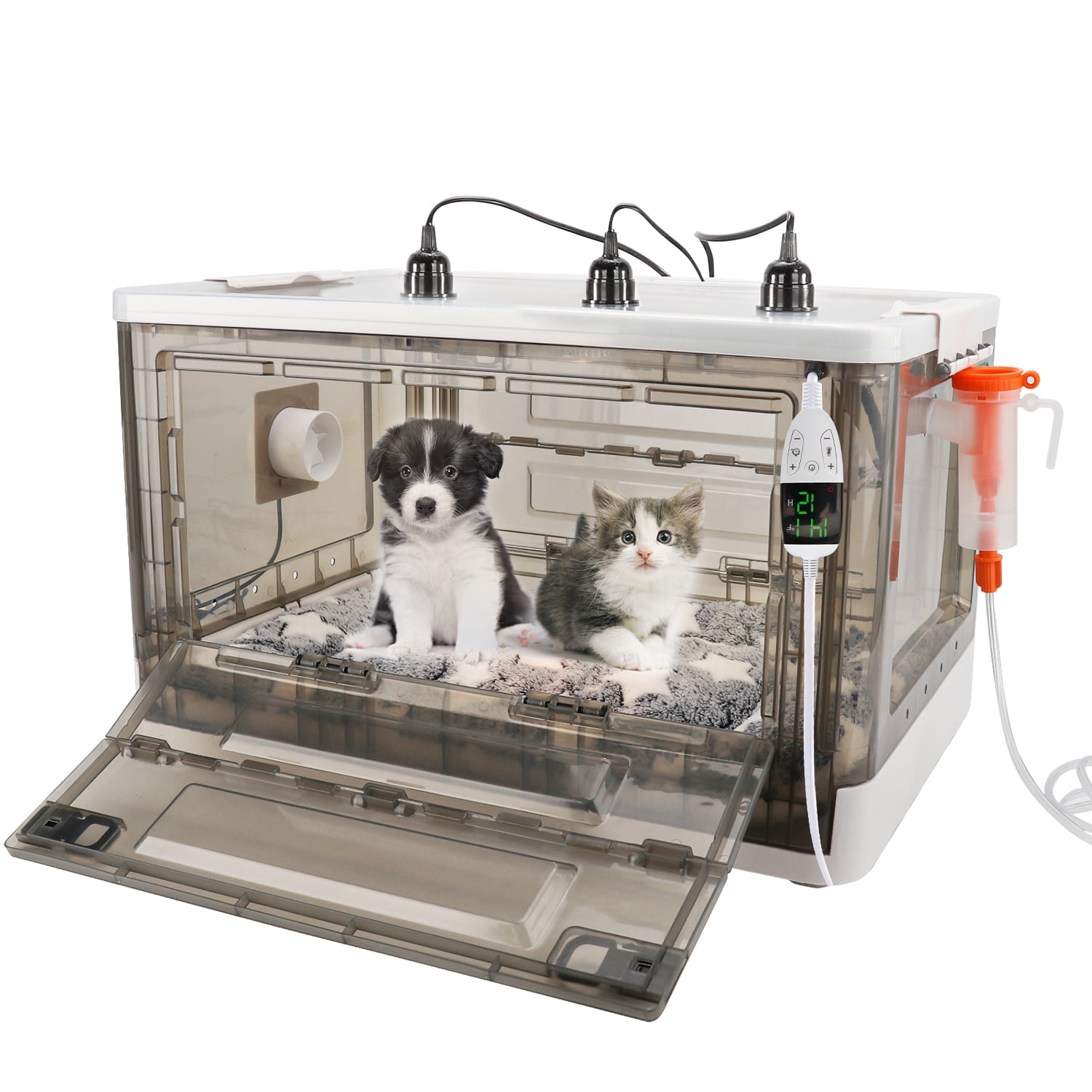 HKDQ Puppy Incubator with Heating - 2025 New Puppy Incubator, Temperature Control & Quiet Ventilation, Kitten Incubator, Incubator for Puppies with 3Heat Lamp (85L)