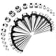 thumbnail image 1 of Paquete de 36 tapones para los oídos expandibles (plateados) de metal, 18 tapones para los oídos expansores + 18 orificios dobles festoneados de acero inoxidable de 1,6 mm a 10 mm, 1 of 5