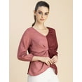 thumbnail image 3 of Moomaya 3/4 Sleeve V Neck Solid Georgette Top - Women's Elegant Georgette Top, 3 of 9