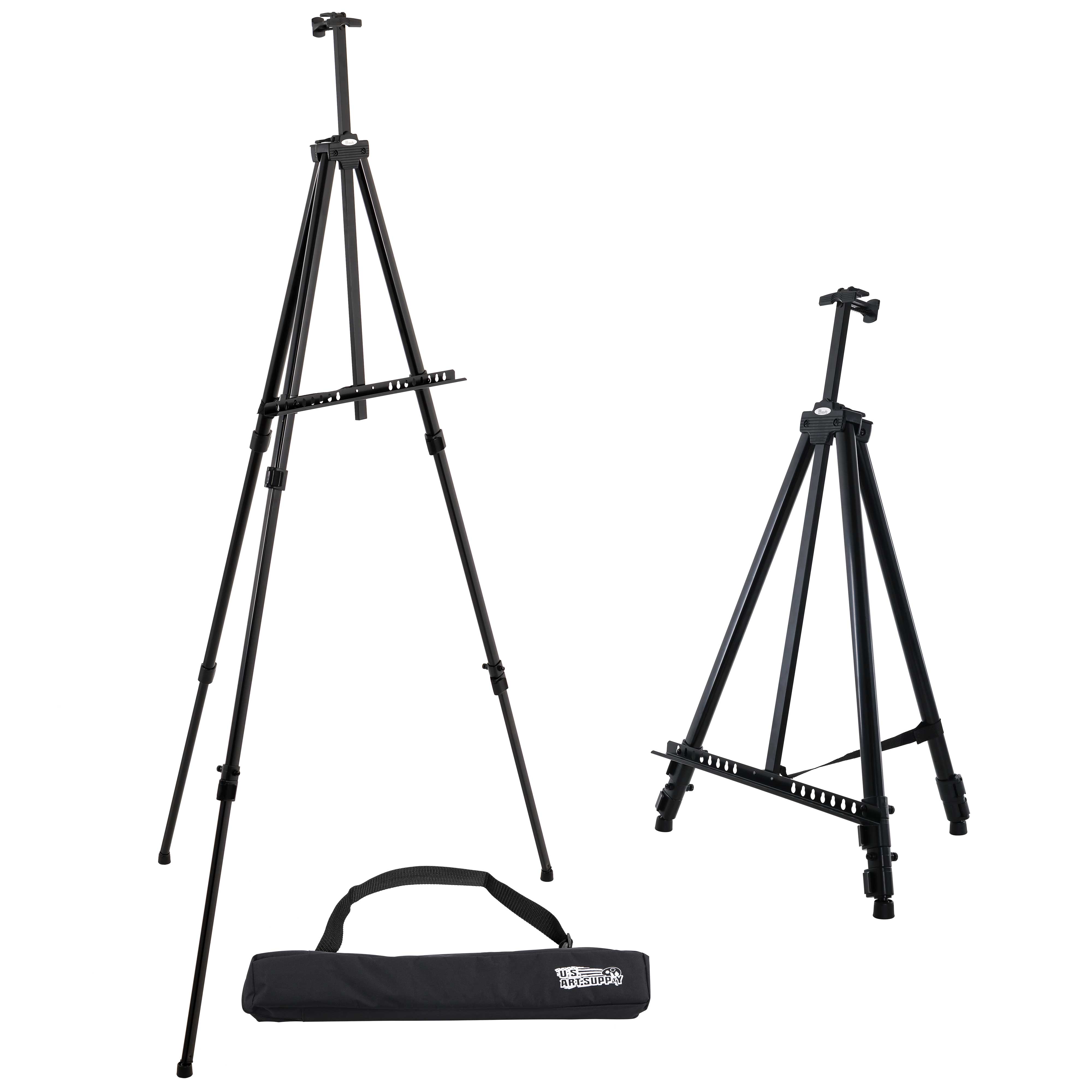 U.S. Art Supply 84" High XL Aluminum Easel, Black Tripod Artist Field and Display Stand, Floor