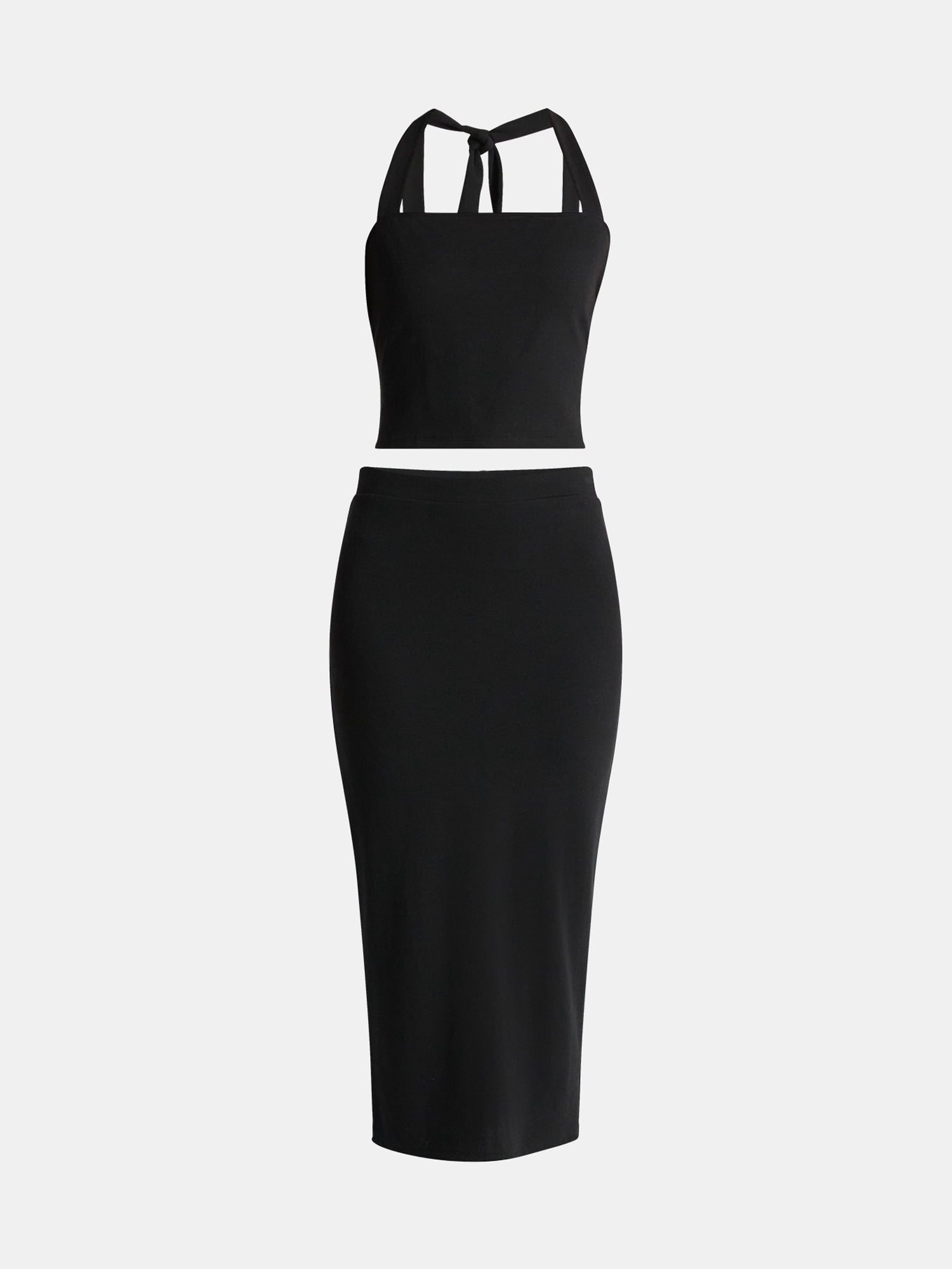 No Boundaries Square Neck Halter Top and Midi Skirt Set, 2-Piece, Women's
