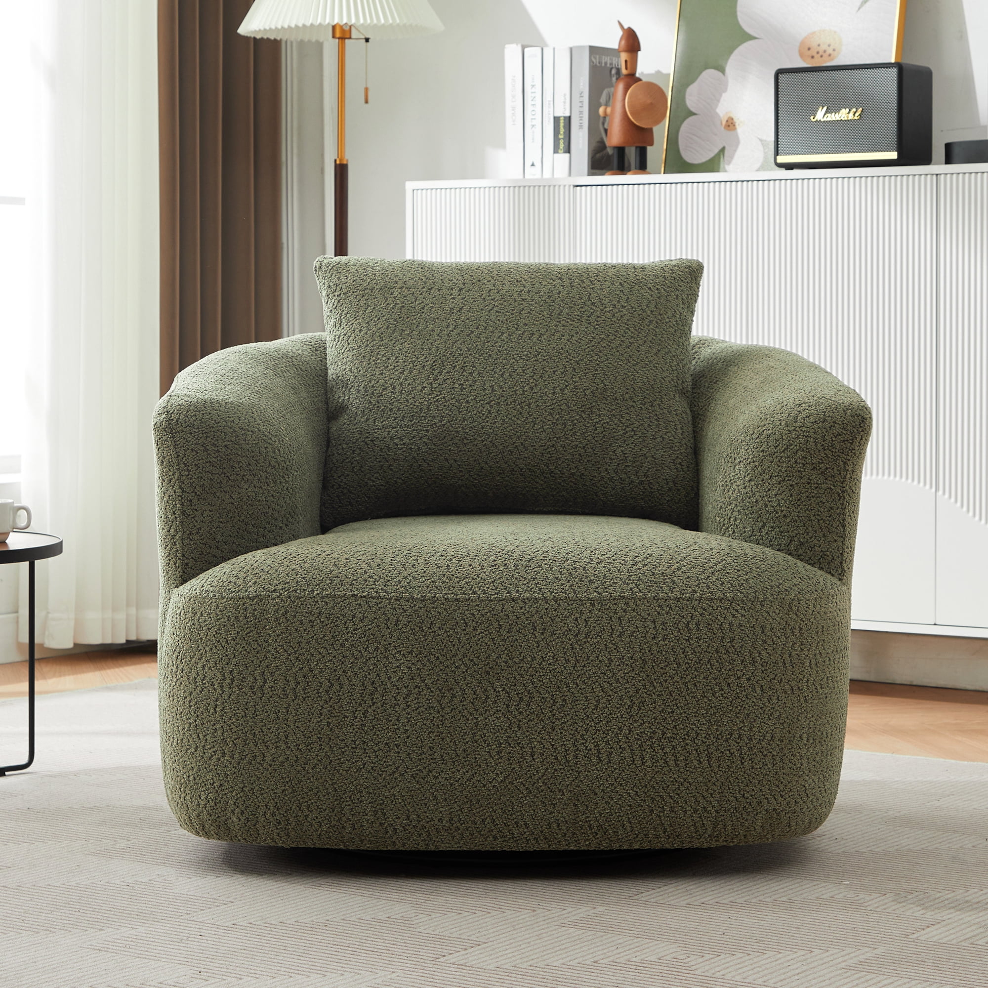 Euroco 360° Swivel Accent Chair with Ergonomic Armrests and Luxe Boucle Cushion
