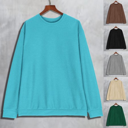 UVEASISHA Mens Round Neck Long Sleeve T Shirts Solid Color Casual Pullover Tees Loose Business Tshirts 2025 Fall Winter Bottom Shirt Tops