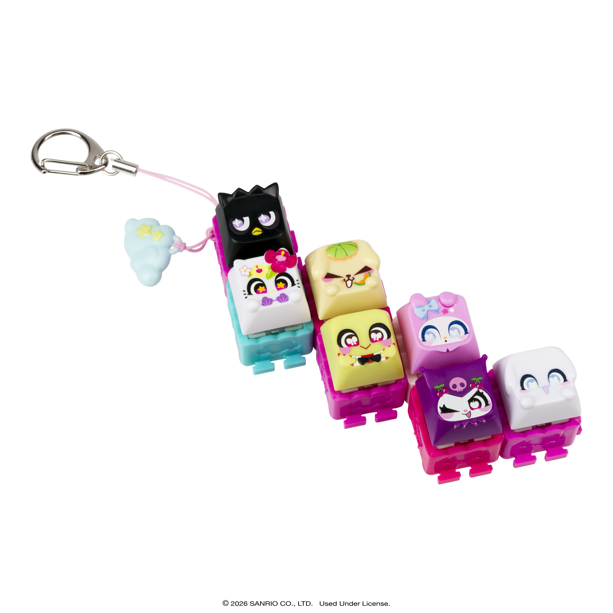 Clickeez Series 1 Hello Kitty & Friends 7-Pack, 7 Collectible Character Keyboard Keys Click and Clack, Create Your Own Keychain, Ages 6+