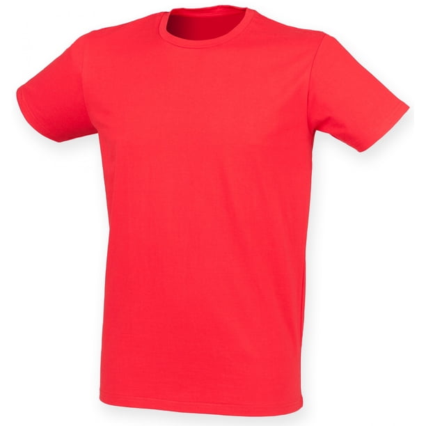 Skinni Fit - Camiseta elástica de manga corta Tacto suave Modelo Feel Good hombre caballero (Rojo brillante)