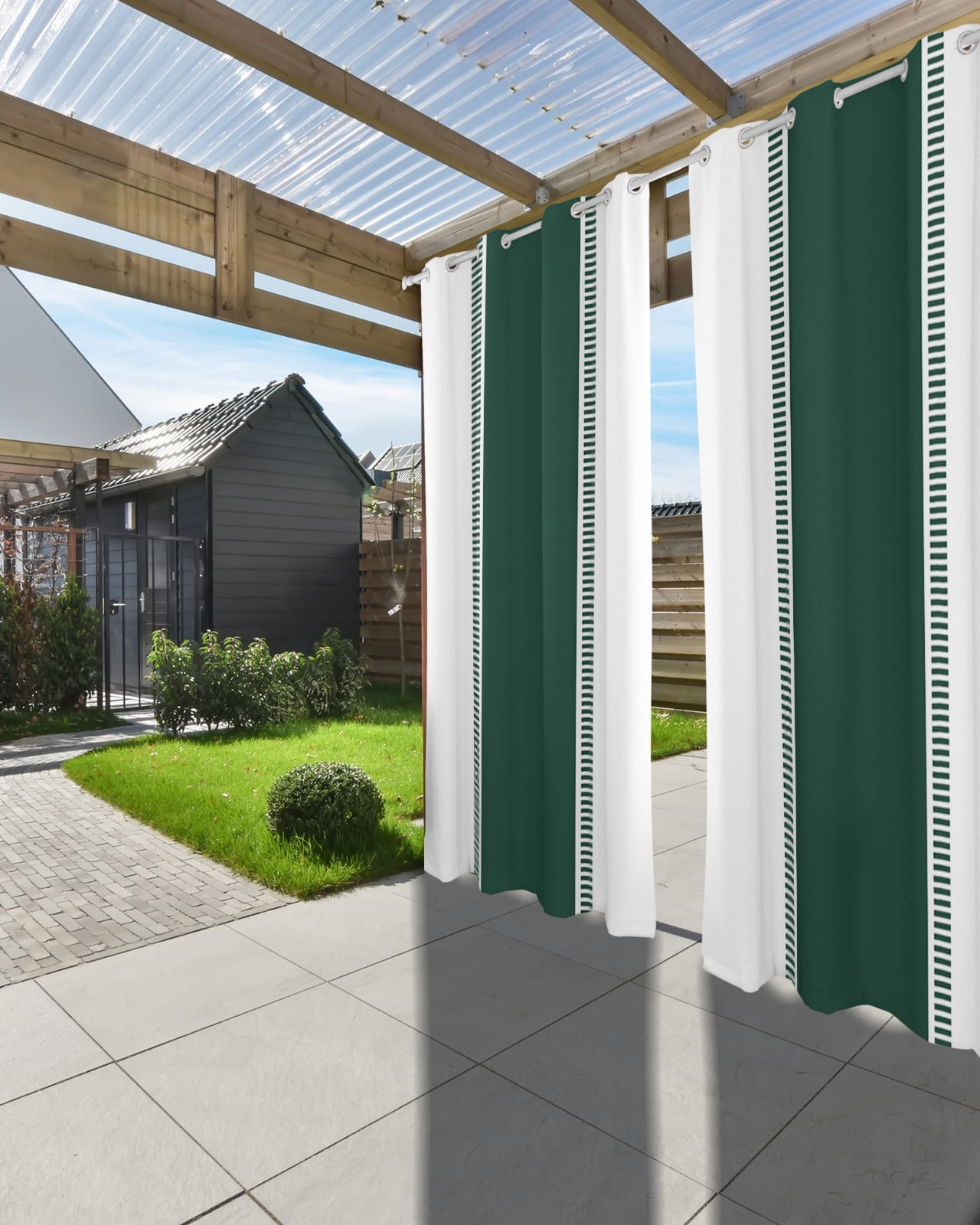 Green Solid Color Texture Outdoor Curtains for Patio, Simple Green Stripes Privacy Drapes Grommet Waterproof Outside Curtains for Porch/Cabana/Balcony 54"x 108", 2 Panel