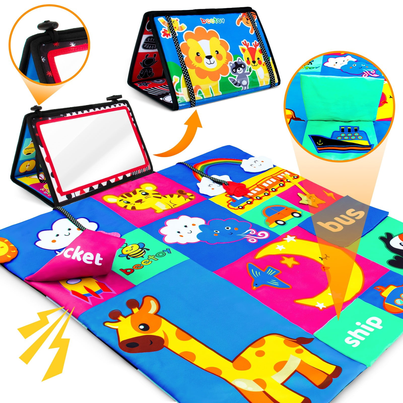 loivesh Tummy Time Mirror Toy with Baby Activity Mat , High Contrast Black and White Baby Toys, Montessori Sensory Toy for Baby Infant Newborn 0 3 6 Months Toys