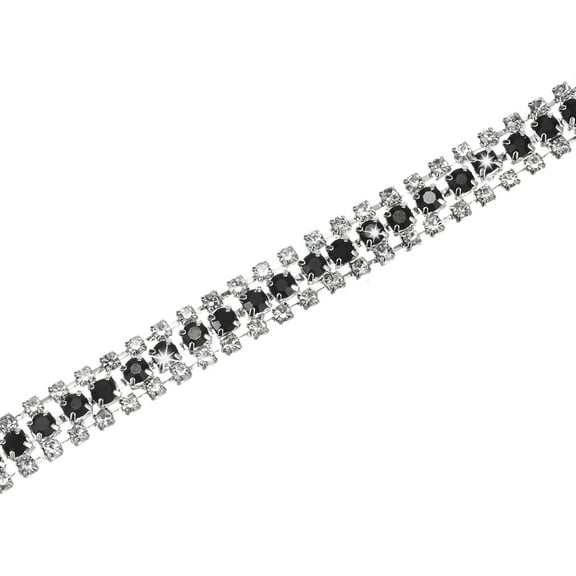Uxcell Crystal Rhinestone Close Chain Trim, 3 Rows 3 Yards Dress Embellishments, Sparkly Diamond Strips Applique for Craft [Silver-Based Black]