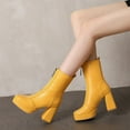 thumbnail image 3 of Xfvqtps Womens Fashion Chunky Heel Ankle Boots with Side Zipper Suede Pointed Toe Booties for Fall Winter Comfortable Dress Casual Boots for Women Yellow, 3 of 7