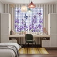 thumbnail image 4 of Purple Flowers Kitchen Curtains Window Panels, Butterfly Spring Floral Checkered Farmhouse Insulated Window Treatment Curtain, Grommet Curtains for Bedroom/Living Room/Bathroom, 2 Piece 42"Wx63"L, 4 of 8