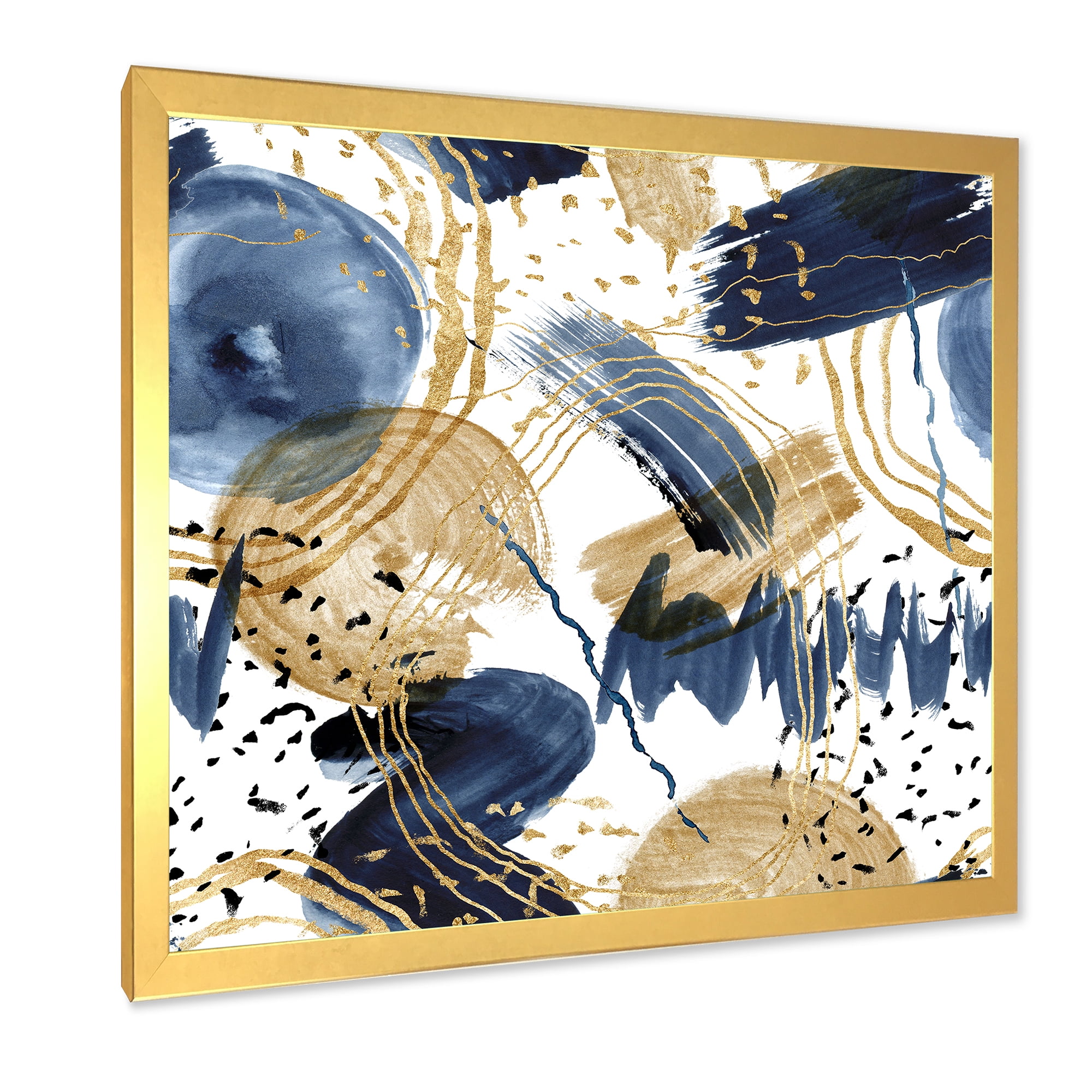 Designart 'Dark Blue & Golden Textures With Abstract Pattern' Modern Framed Art Print