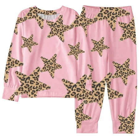 Ulitacool Girls Winter Outfits Fall Winter 2 Piece Pajama Set T Sleepwear Soft Long Sleeve Top And Pants Matching Outfit Nightwear Lovely Simple Girls Clothes Pink 9-10 Years
