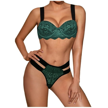 

Egmy Women Lace Wireless Bra Lingerie Hollow Bandage Thong Set Underwear