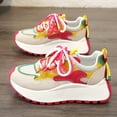 thumbnail image 4 of Women's Platform Slip On Sneakers Color Blocking Wide Toe Box Non Slip Running Shoes Breathable Casual Shoes Pink Size 6, 4 of 7