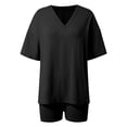thumbnail image 5 of vigerkar 2 Piece Sets for Women Summer 2026 Lounge Short Set Spring Matching Biker Shorts V Neck Oversized Shirt Clothing (Black, XS), 5 of 9