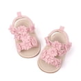 thumbnail image 2 of Baby Girls Summer Sandals with Knit Flower Open Toe Flat Beach Shoes Soft Sole Indoor Crib Walking Shoes Pink 3 Infant, 2 of 5