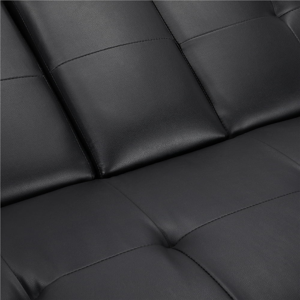 Easyfashion LuxuryGoods Modern Faux Leather Futon with Cupholders and Pillows, Black