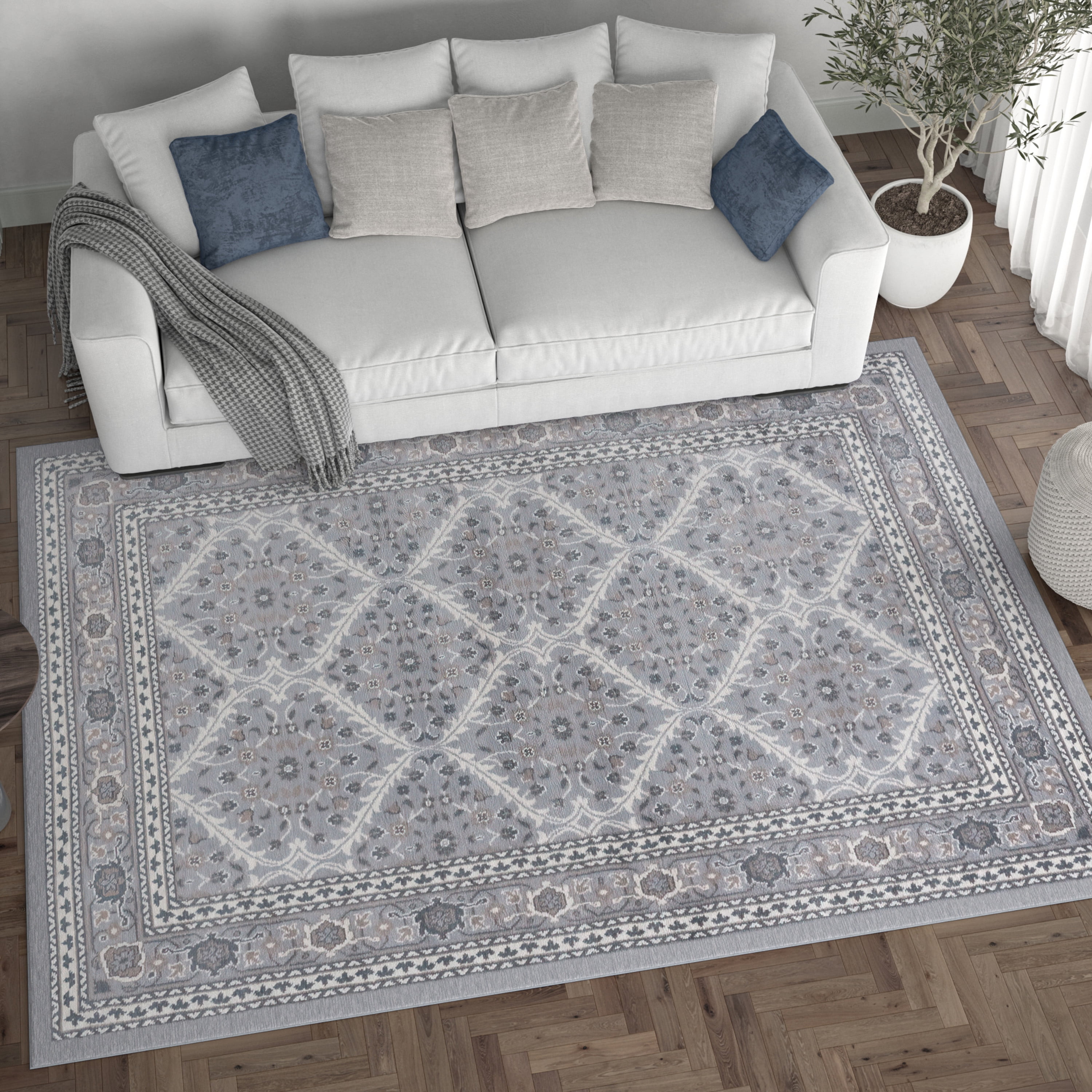 Madison Traditional 9' x 12' Gray and Cream Polypropylene Indoor Area Rug