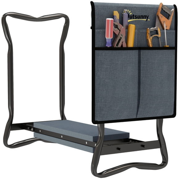 Agenouilloir de Jardin Pliable & Siège avec Pochette à Outils - Banc en Acier Gris & Mousse EVA pour Jardinage Confortable, Salon Ou Patio - 22.8 Pouces x 11 Pouces x 19.3 Pouces