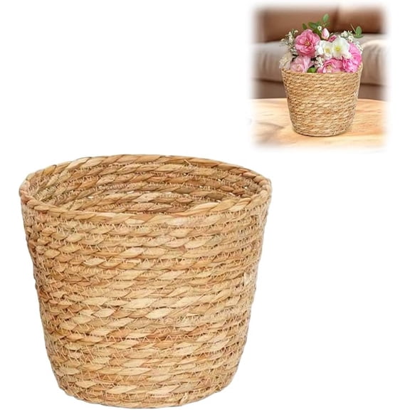 Woven Storage Basket, Straw Flower Pot Basket Round Plant Cover Indoor Floor Flowerpot Sleeve Planter Container Holder for Living Room Balcony Home Decor, 1 Pack